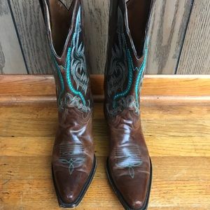 Western Pointed Toe Brown and Teal Boots